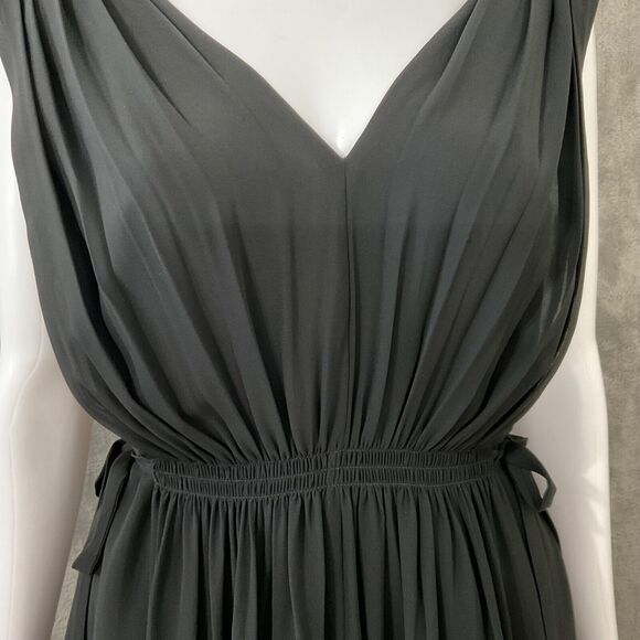 Anthropologie Draped LBD midi Dress women’s 4 Black Crepe V Neck /back cinch tie - Picture 2 of 15